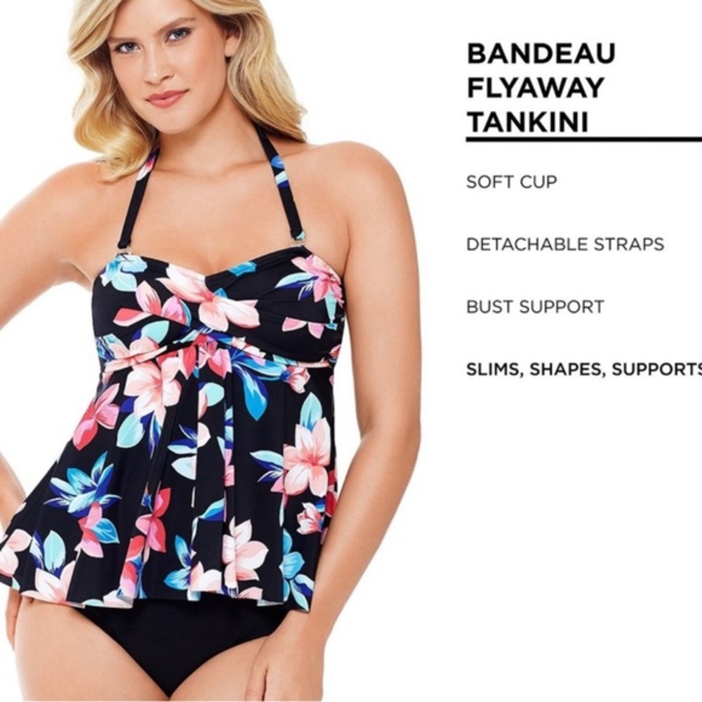 Swim Solutions Flyaway Bandeau Floral Tankini Top